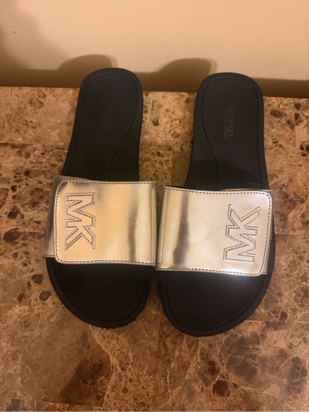 Michael Kors Women’s Metallic Silver Slides Velcro closure! - Picture 2 of 6